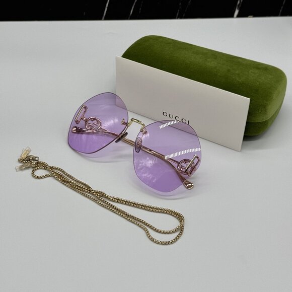 NEW GUCCI GG1203S 001 WITH GOLD CHAIN GUCCI SUNGLASSES